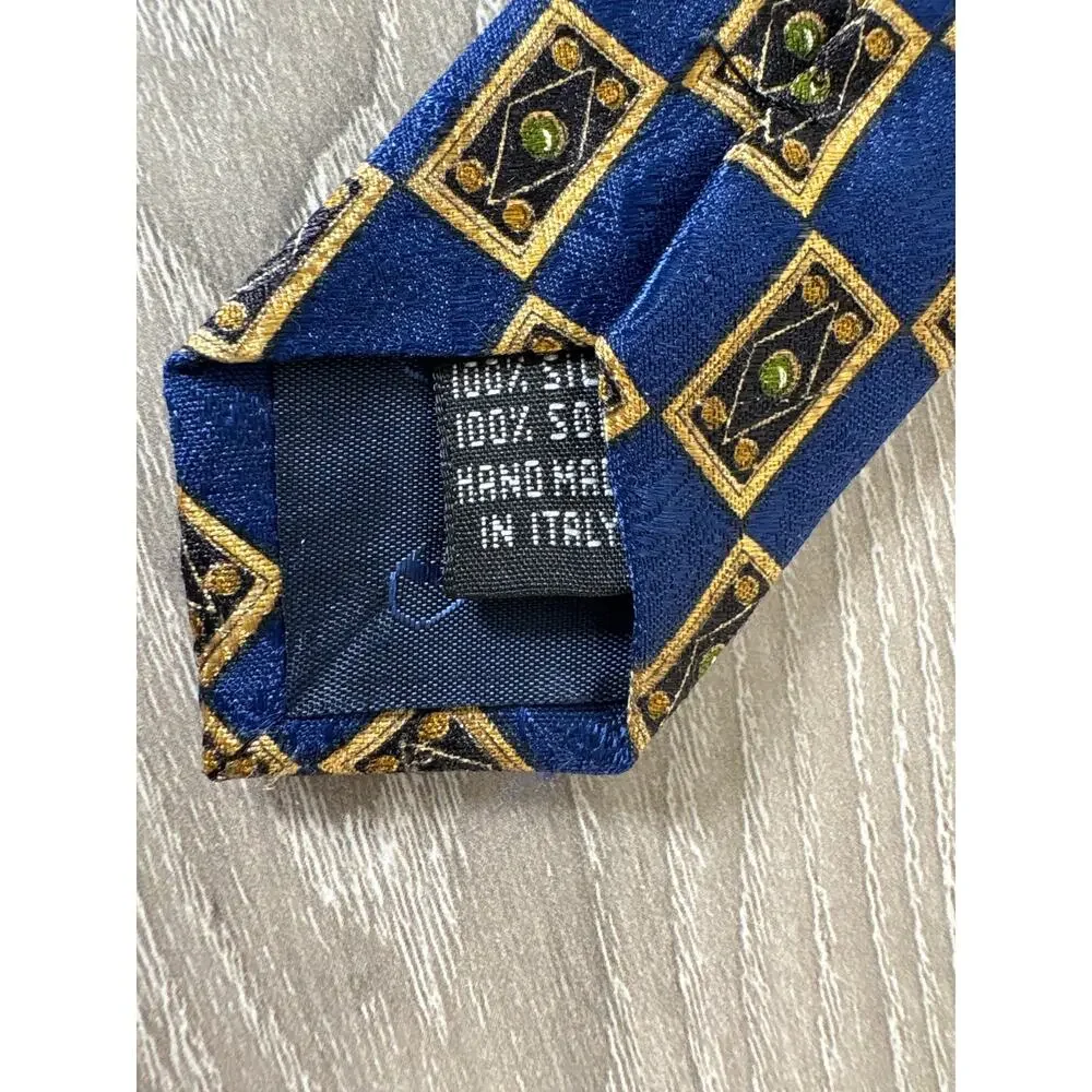 Valentino Cravatte 100% Blue Gold Men's Tie Necktie- Made in‎ Italy- EUC